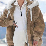 new autumn and winter loose plush zipper hooded jacket