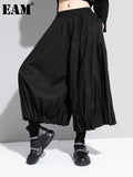 High Elastic Waist Black Pleated Split Wide Leg Trousers New Loose Fit Pants Women Fashion Tide Spring Autumn 2023
