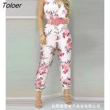 Jumpsuits Elegant 2023 Jumpsuits Sexy V-neck Sleeveless Printed Jumpsuit New Fashion with Belt Vest Playsuit