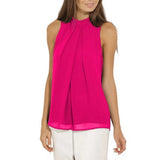 Chiffon Sleeveless Blouse 2021 Summer Fashion Causal Shirt Elegant Hollow Office Style Tops O-Neck Solid Ladies