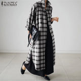 Vintage Women Check Sundress 2022 ZANZEA Autumn Shirt Dress Long Sleeve Maxi Vestidos Female Button Lapel Robe Femme