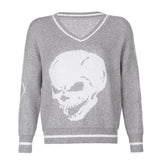 Punk Print Vintage Y2K Knit Sweater V Neck Long Sleeve Casual Jumper Ladies Autumn Winter Korean Pullover