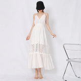 Sexy Cut Out Sling Dress For Women V Neck Sleeveless High Waist Solid Minimalist Midi Dresses Female Summer