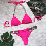 Toloer 2023 Swimsuit Sexy Crystal Diamond Women's Swimwear Plain Strap Backless