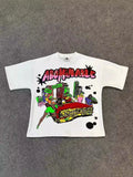 Loose Y2k Top Happy Hip Hop Print Short-Sleeved Goth T-Shirt Lovers' Sweatshirt Men's Wear-Outfit