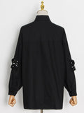 Patchwork Diamonds Shirts For Women Lapel Lantern Long Sleeve High Street Blouses Female 2022 Autumn