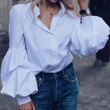 Celmia Fashion Shirts Elegant Puff Sleeve Women Blouse Buttons Casual Loose Solid Party Tops Long Sleeve Blusas