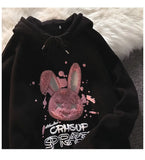 Cartoon Flocking Rabbit Kawaii Loose Hoodie Bf Hooded Thickening Autumn And Winter Pullover Female Gothic