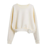 Loose Solid Sweatshirt For Women Round Neck Long Sleeve Minimalist Sweatshirts Female Korean Fashion Clothing