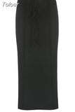 Streetwear Y2k Long Skirt Women Fashion Casual Black Lace-up High Waist Patchwork Sexy Slim Knitted Maxi Skirt