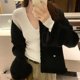Wind Black Thin V-Neck Knitted Sweater Women's Autumn And Winter New Ins100 Long-Sleeved Blouse-Outfit