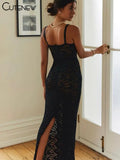 Women's Elegant Black Lace Long Maxi Dress Elegant Backless Sleeveless Suspender Long Dress Summer Street Casual Vestidos-Outfit