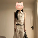 Fashion Temperament Sleeveless Shirt Shirt Top High Waist Straight Casual Trousers