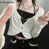 Fashion Suit Two Piece Set Women Chain Folds Tshirts Lace Up Sling Vest Sets Roupas Femme Y2k Clothes Korean Sexy Outfits-Outfit