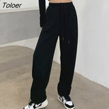 Korean White Blue Pants Women High Waist Loose Drawstring Harem Pants Casual Comfortable Female Sports Street Pants