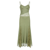 Girl Sexual Dew Back Bow Chest Type Agaric Edge Net Halter Belt Small Vest Lace Spliced Half Skirt-Outfit