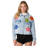 Spring Summer New Multi-Color Three-Dimensional Decorative Denim Jacket Jacket Long-Sleeved Top