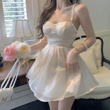 Sexy Mini Sweet Dress Women Korean High Waist Strapless Elegant Dress Japanese Backlesss High Wasit Party Casual
