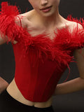 2022 Sexy Off Shoulder Y2K Feathers Corset Top Women Summer Sleeveless Elegant Lady Camis Tube Crop Top Club