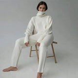 2022 Autumn New Women's Turtleneck Knitted Sweater Set Elegant Long Sleeve Pullover & Elastic Pants 2-Piece Casual Women's