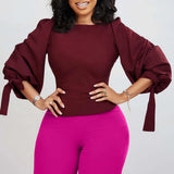 Women's Clothing 2025 Spring New Fashion Temperament Solid Color Strap Bubble Sleeve Top