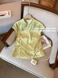 Chinese Style Oblique Cardigan Button Jacquard Sleeveless Shirt Women 2024 Summer National Style Retro Foreign Style Improved Cheongsam Blouse-Outfit