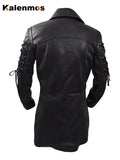 Coat Men Faux Leather PU Trench Jacket Medieval Goth Spring Fall Top Streetwear Vintage Gothic Moto Biker Outwear Abrigos-Outfit