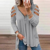 Spring Off Shoulder Hollow Out Striped Solid Women Blouse V-neck Zipper Patchwork Pleated Loose Female Blouses Casual