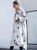 2023new Spring Autumn Lapel Long Sleeve White Printed Loose Irregular Big Size Long Shirt Women Blouse Fashion Tide