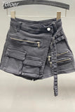 Solid Irregular Cargo Pocket Denim Shorts Women Sexy High Waisted Shorts Skirts Spring 2023 Female Bottoms