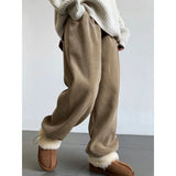 Women's Fleece Lined Thickened Corduroy Sweatpants High Waist Loose Casual Trousers Straight Leg