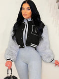 Fashion Letter Fake Fur Long Sleeve Zipper Baseball
