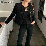 Chic Loose Women Korean Stylish Short Blazer Autumn Single Breasted Female Suit Jacket Full Sleeve