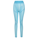 Sisterlinda Sexy Mesh See Through Skinny Summer Pants Women High Waist Fitness Striped Leggings Body-Shaping Pantalones De