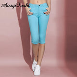 Women's Capris Jeans Pants Female Knee Length Stretch Slim Capri Jeans Women Candy Color Summer Denim Jeans