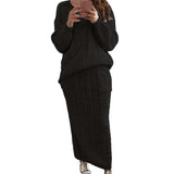 Autumer Winter Knit Pullover Crew Neck Long Sleeve Top Two Piece Sets Sweater Women Skirt Chic Pulls Korean Elegant