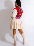 Autumn Letter Print Patchwork Varsity Jackets Casual Outfit For Women 2023 Long Sleeve Button Up Cropped Jacket