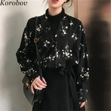 Auttum 2019 New Flower Print Korean Blusas Vintage Elegant Female Blouse V-Neck Long Sleeve Casual Mujer Shirts