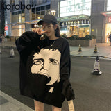 Oversize Long Sleeve O-Neck Sweaters Korean Cartoon Character Sueter Mujer Streetwear Women Harajuku Pullovers