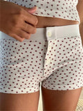 Women Summer Slim Fit Shorts Flower/Striped Print Front Button Down Elastic Waist Short Pants Sleepwear 2024 Bottoms-Outfit