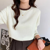 Long-Sleeved T-Shirt Women's New Design Is Full Of Impact Color Round-Neck Waffle Top And Bottom Shirt.-Outfit