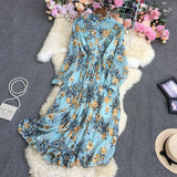 Large Flower Long-Sleeved Dress-Outfit