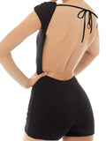 Women Short Sleeve Backless Tie-up Playsuits Sexy Streetwear 2023 Summer Slim Rompers Low Cut Jumpsuits Biker Shorts-Outfit