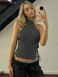 Halter Bandage Tank Tops Woman Y2K Summer Solid Sexy Sleeveless Hottie Concert Party Streetwear Clubwear Chic Skinny Vest-Outfit