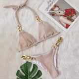 Toloer New Bikini, Gold Diamond Chain Split Swimsuit, Sexy Special Fabric Women's