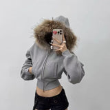 Autumn And Winter New Products In Plus Velvet Fashion Short-Term Repair Zipper Warm Tk Hooded Jacket