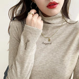 Velvet Bottomed Shirt With Autumn And Winter Foreign Style Long Sleeves 2023 New Half-High Collar Velvet Thickened T-Shirt Blouse-Outfit