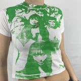 Harajuku Graphic Print T-shirt 90s Women Vintage Crop Top Y2K Aesthetic Summer Slim Fit Tees Tops Streetwear Gothic
