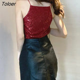 Tank Top Sequins Solid Women Summer Basic Leisure Streetwear Night Club Sexy Crop Tops Womens Camis Stylish