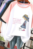 100% Cotton L-4XL T Shirt Plus Size Cartoon Girls Print Tshirt Short Sleeve Women Summer Sweet O Neck Oversized T